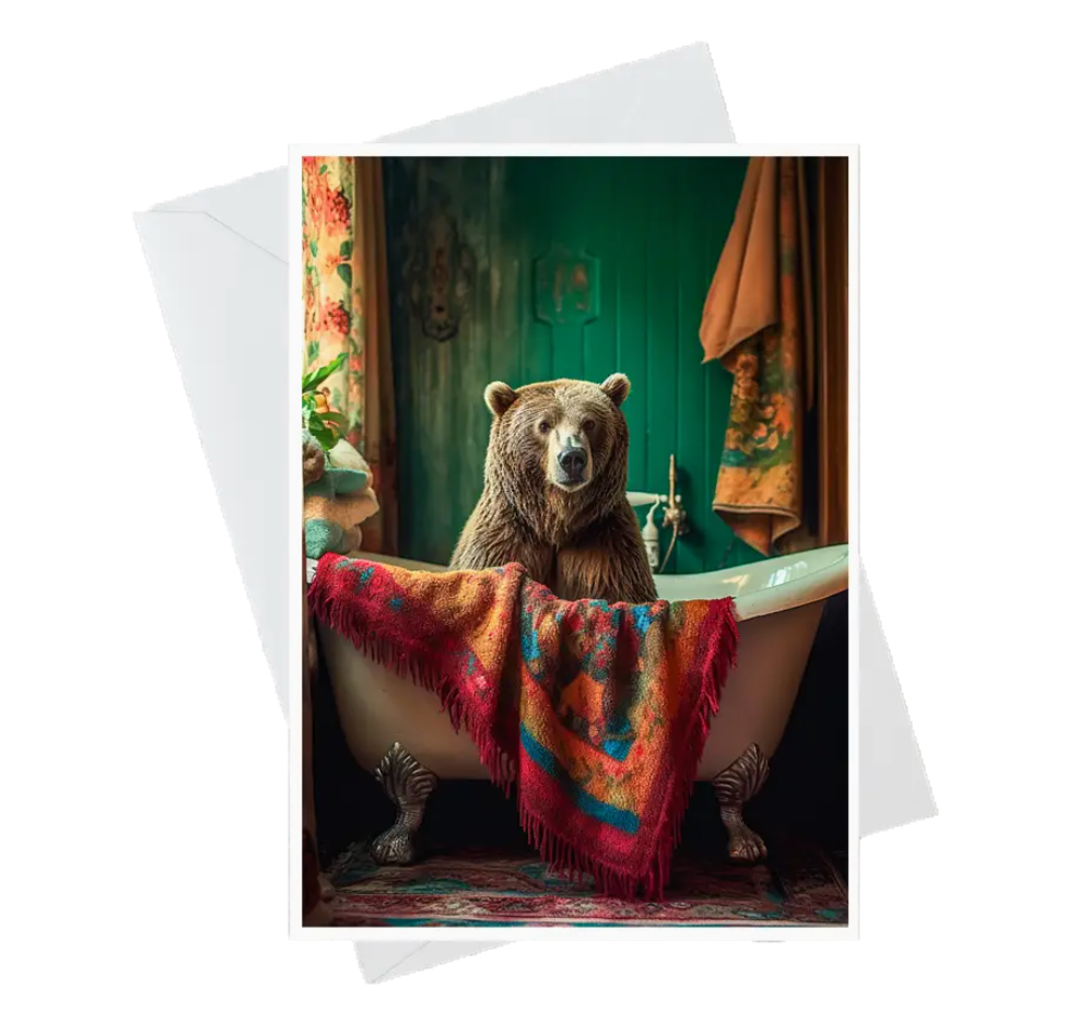 Bear in Bathtub greeting card
