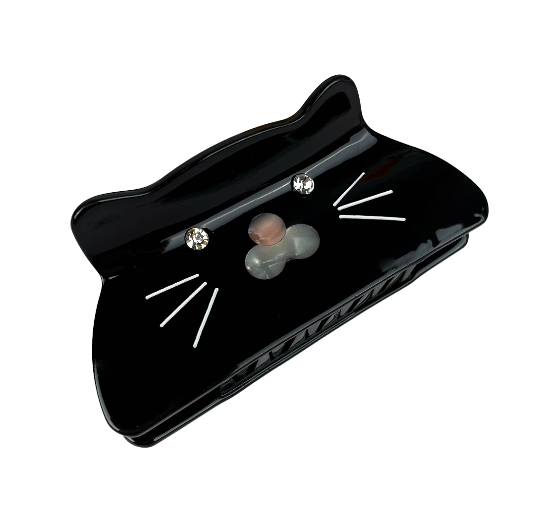 Cat Rhinestone Black Hair Claw