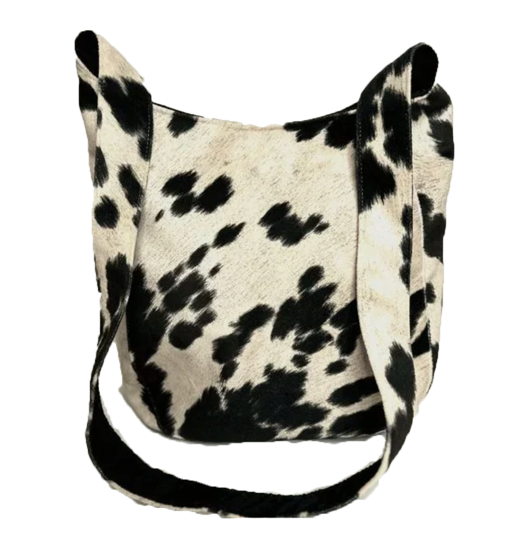 Cow Print Sling Bag - Black