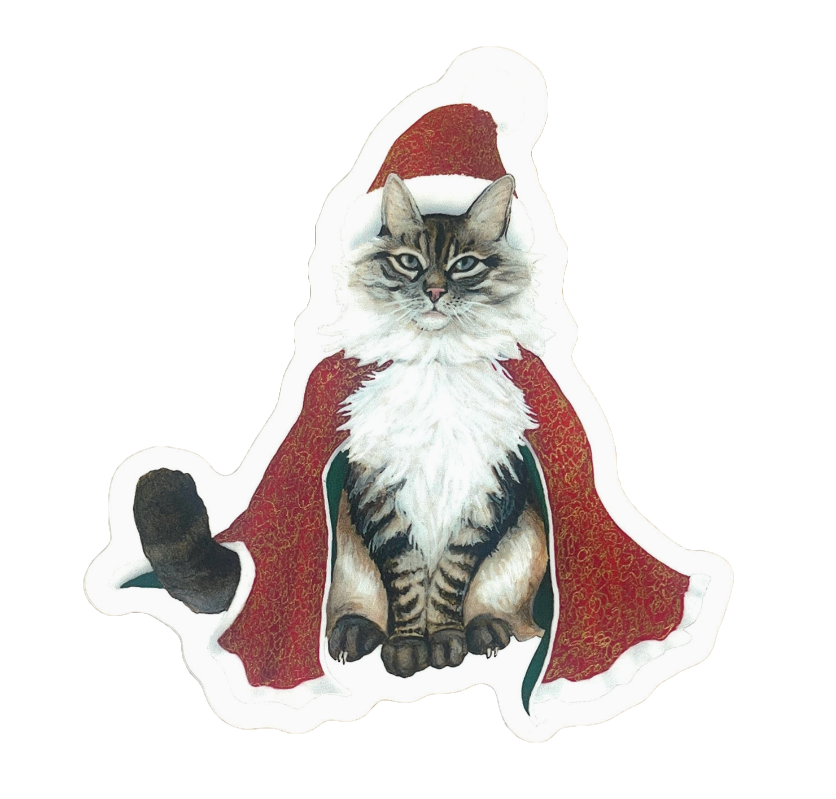 Fluffy Santa Cat Sticker