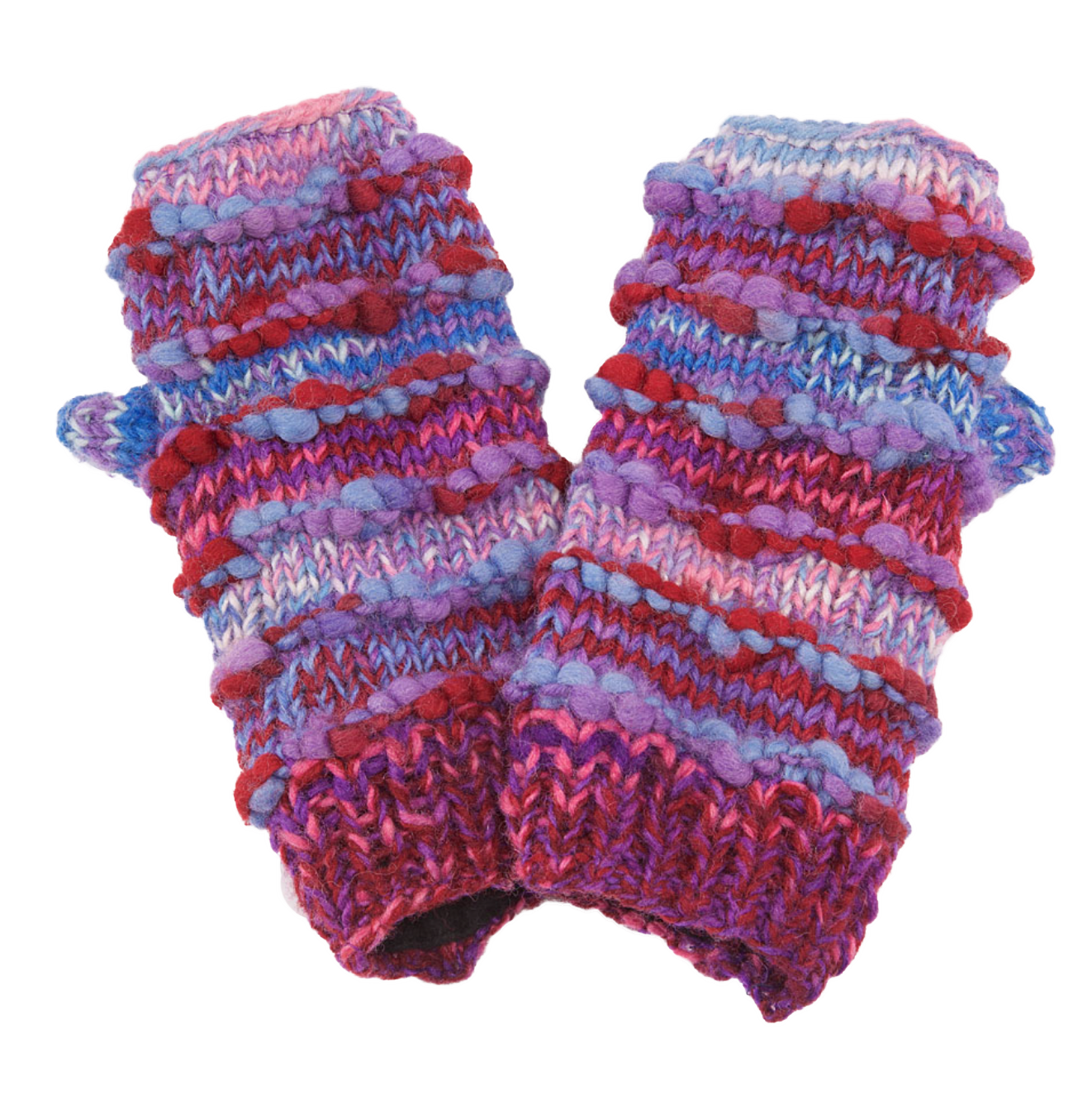 Ribbed Knit Fingerless Gloves - Purple