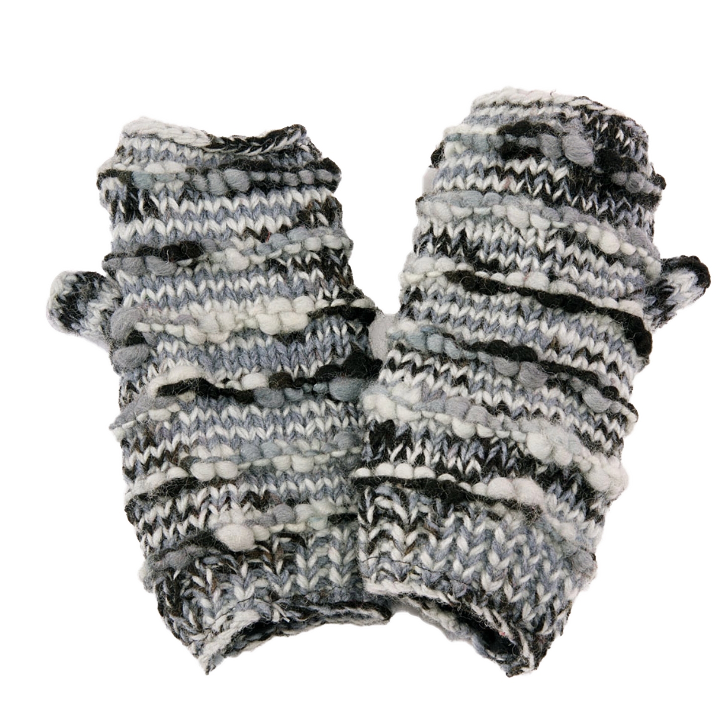Ribbed Knit Fingerless Gloves - Black & White