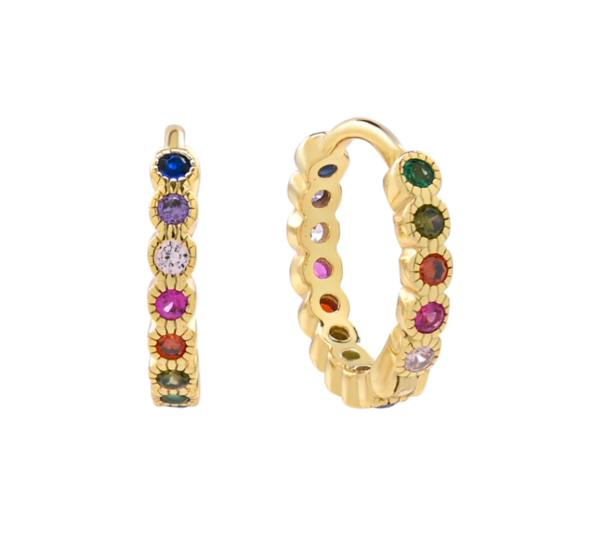 Colorful CZ Pave HUGGIES Gold