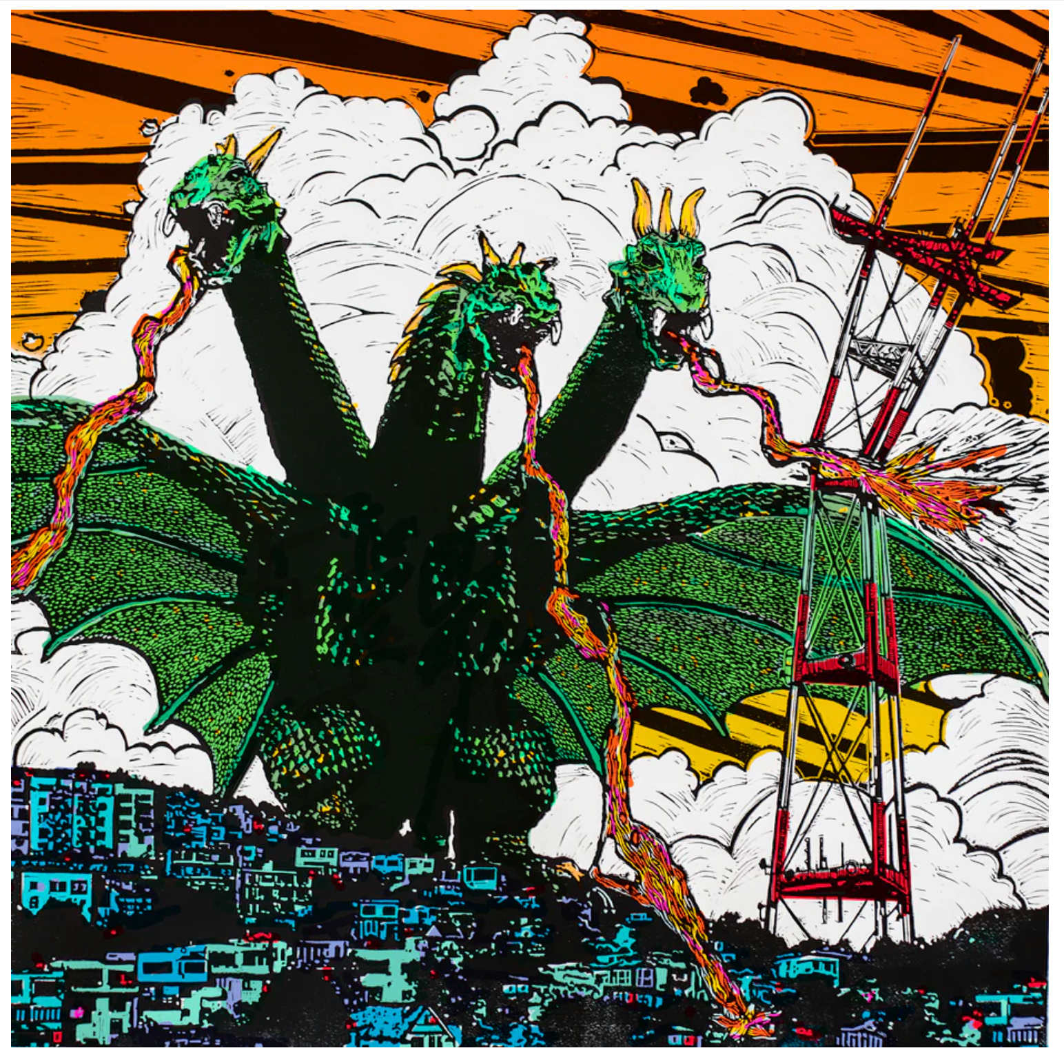 King Ghidorah art print - Orange