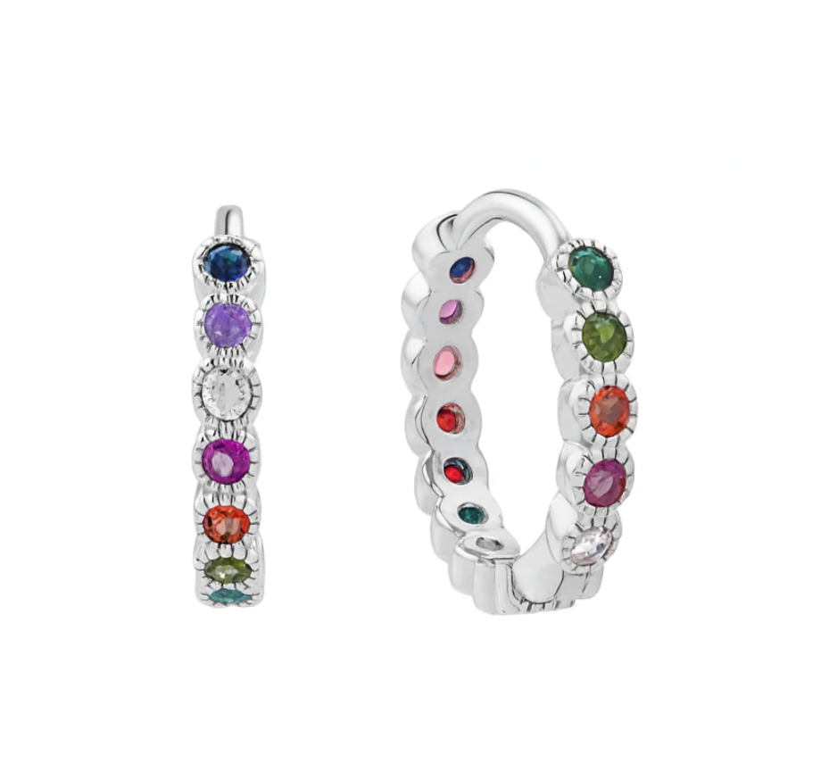 Colorful CZ Pave HUGGIES Silver