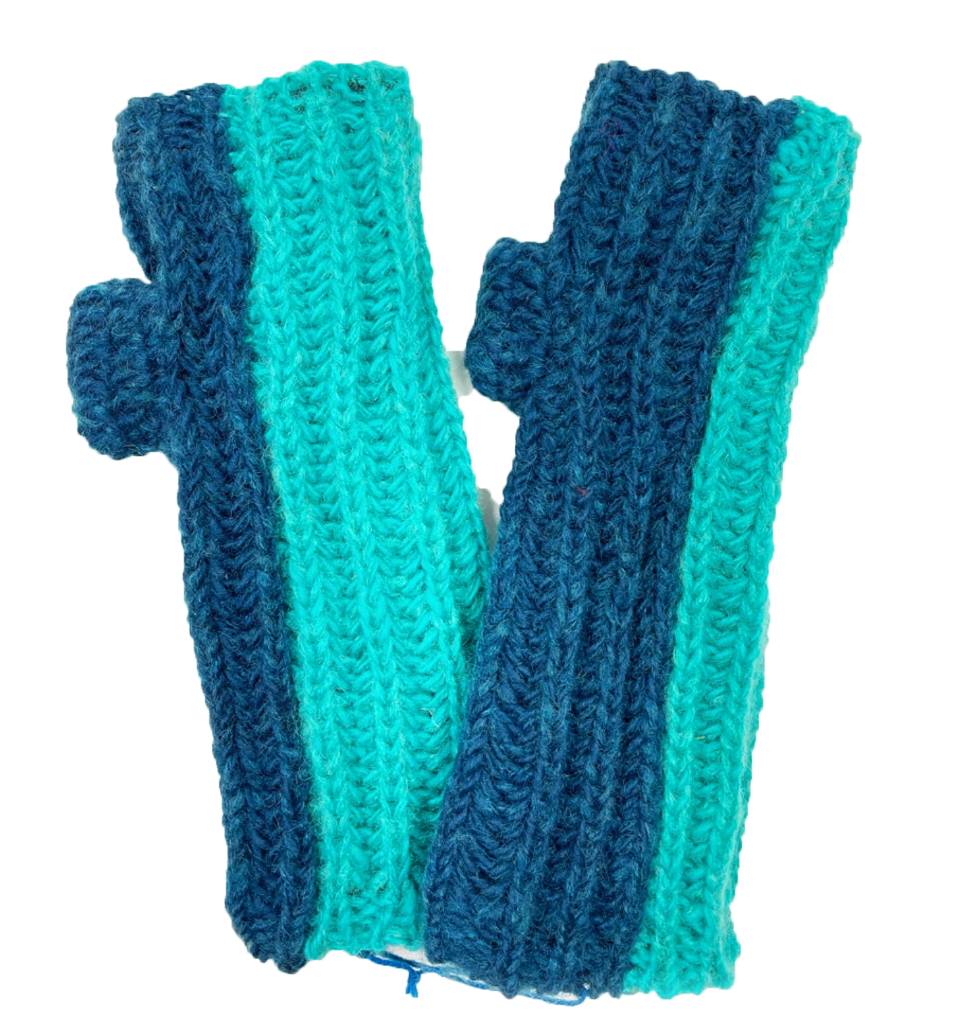 Two Toned Fingerless Gloves - Blues