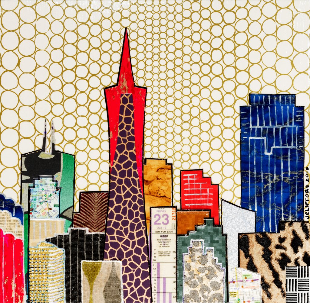 Gold Circle Skyline Wood Mounted Print