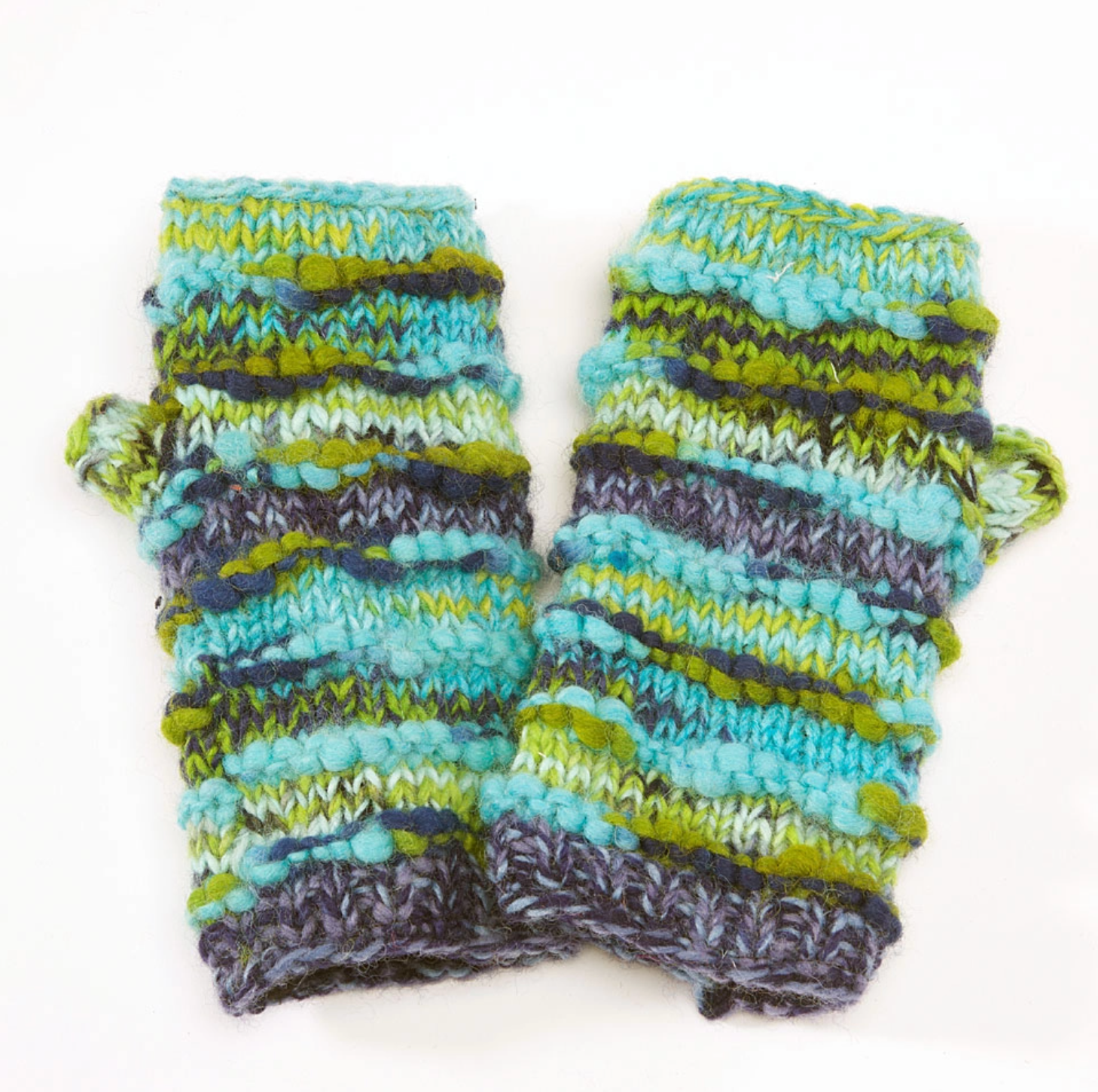 Ribbed Knit Fingerless Gloves - Blue