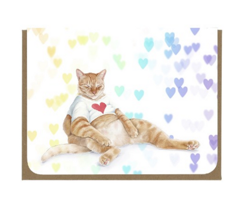 Rainbow Heart Cat Greeting Card
