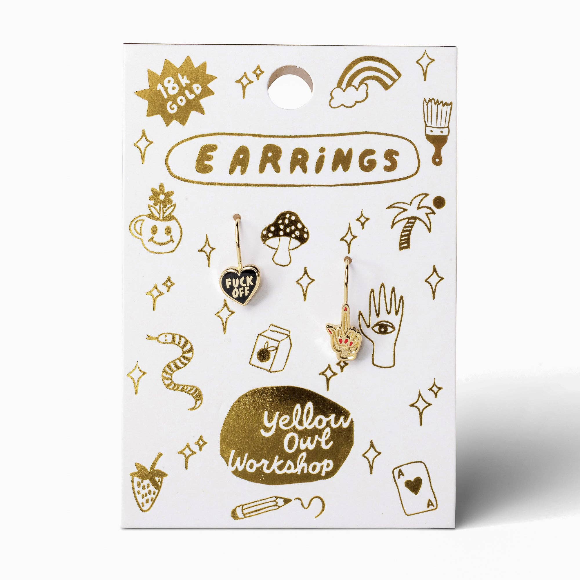 Fuck Off Middle Finger Gold Drop Earrings