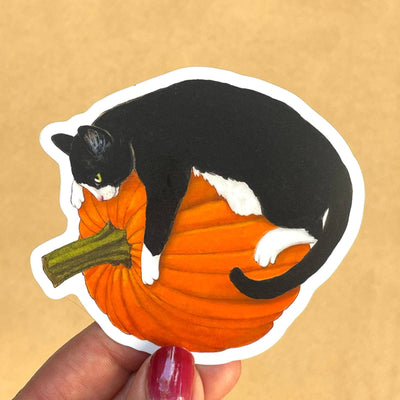 Pumpkin Hugger Cat Sticker