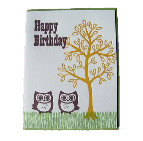 Birthday Owls Letterpress card