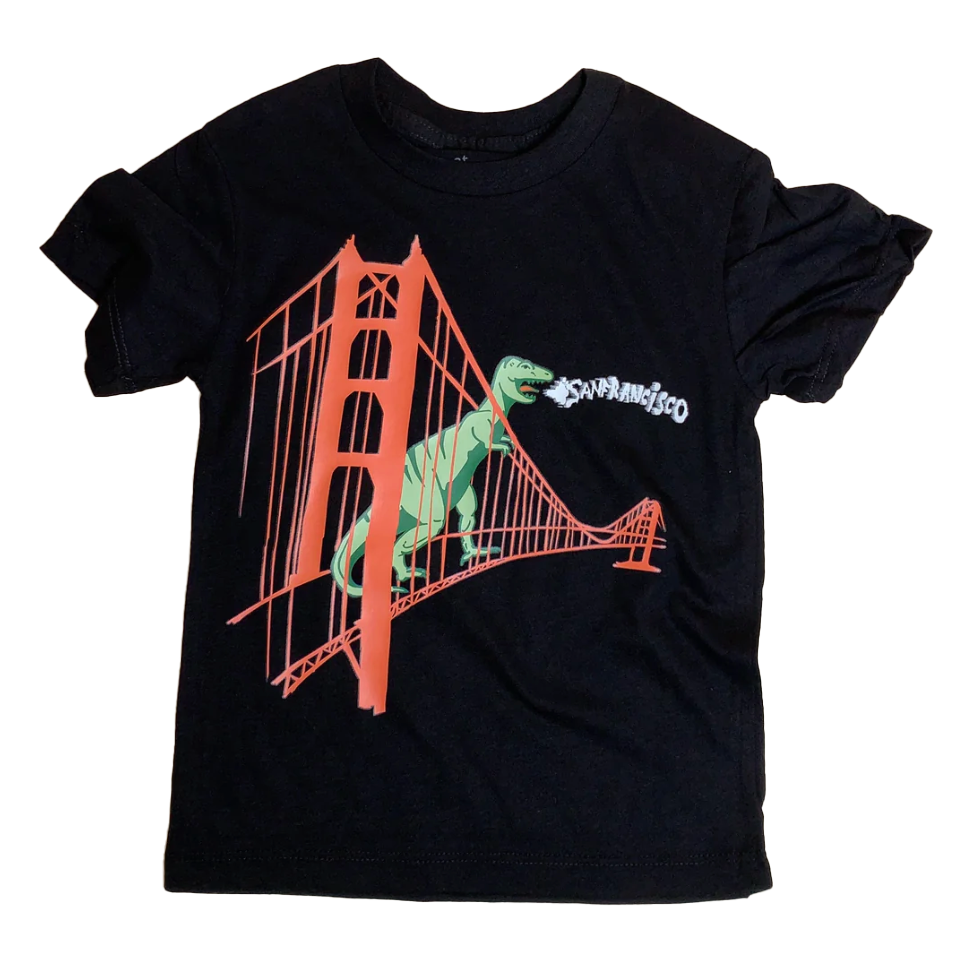 Dinosaur on the Golden Gate Bridge Kid's T-Shirt