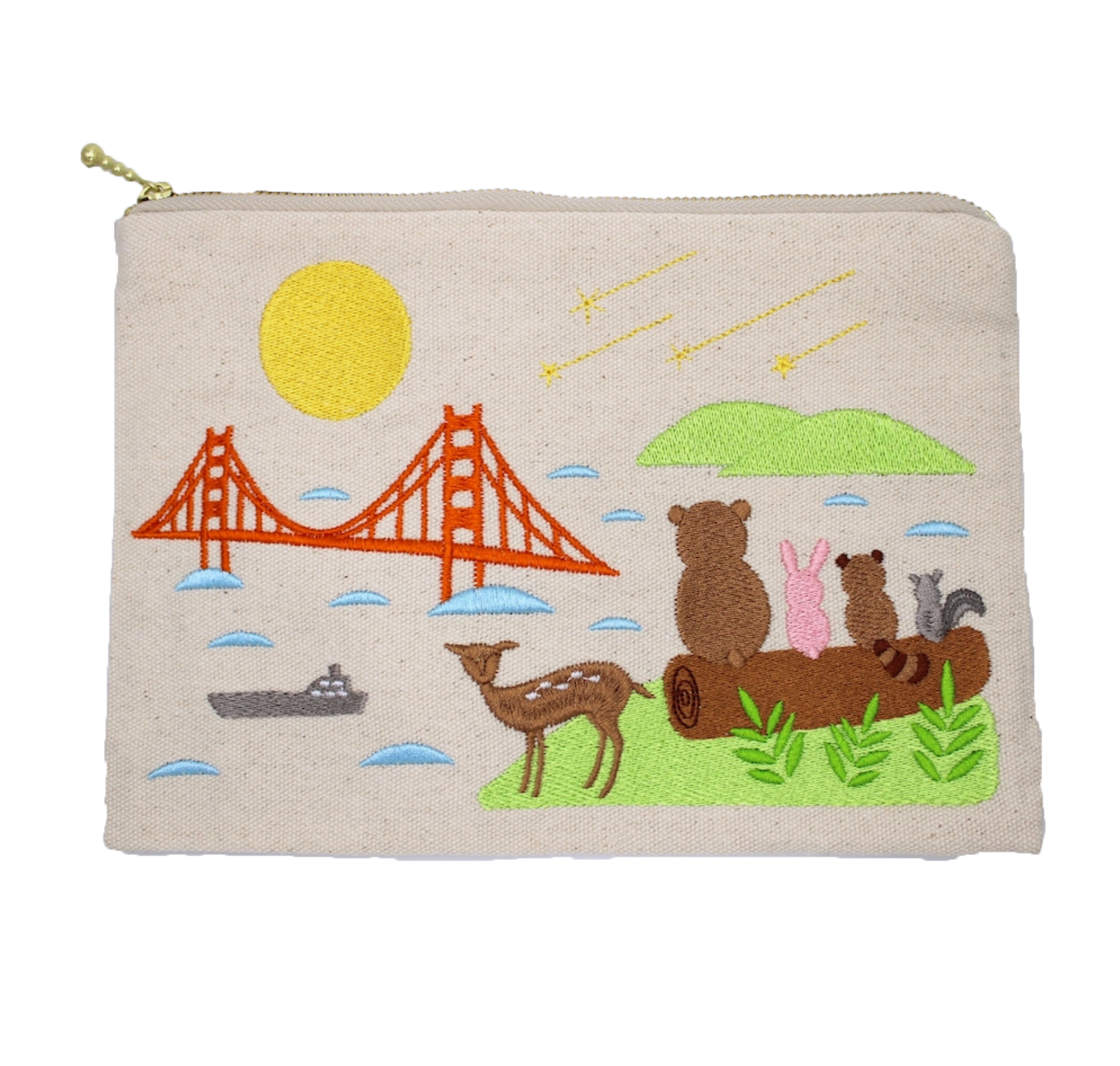 Embroidered Zipper Pouch - Full Moon