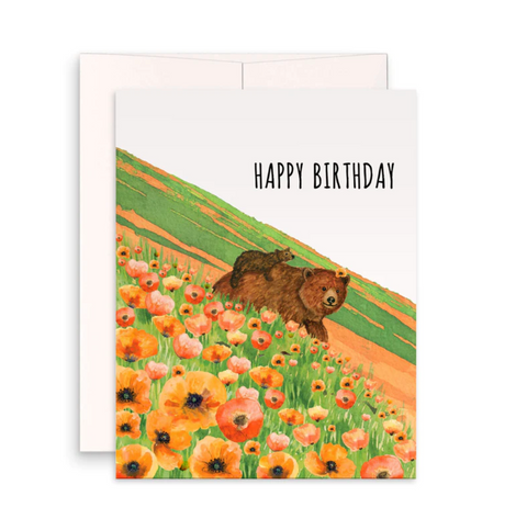 Poppies Bear Birthday card