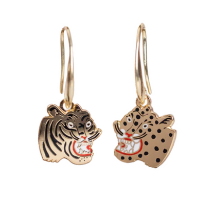 Tiger and Cheetah drop earrings