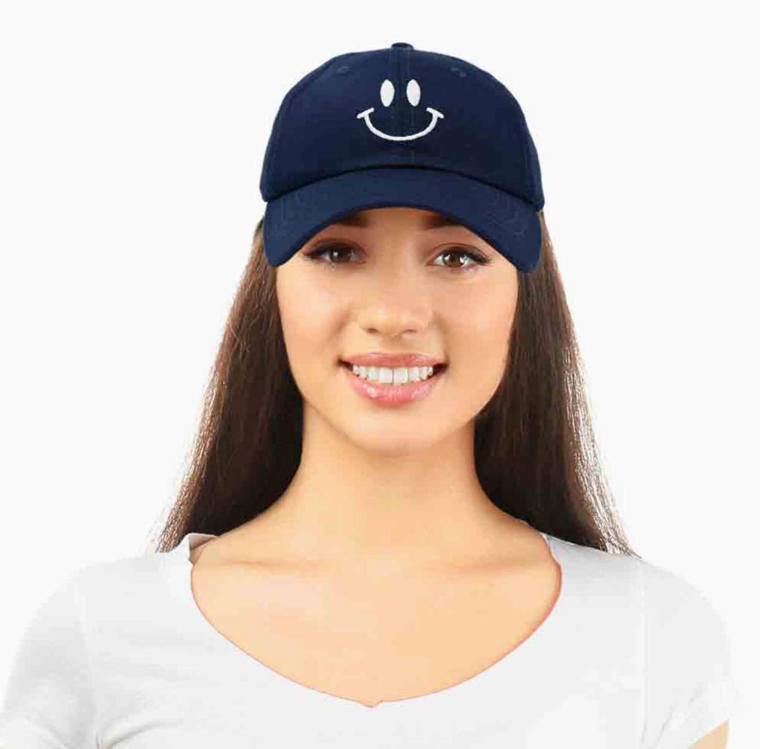 Smiley Face Embroidered Baseball Hat