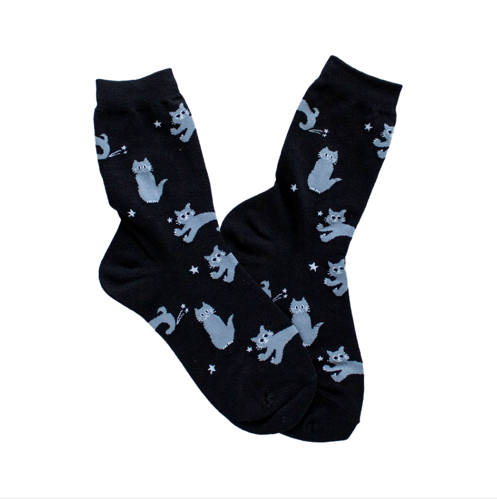 Cat Meow Socks Black