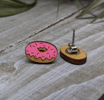 Pink Donut Wood Studs