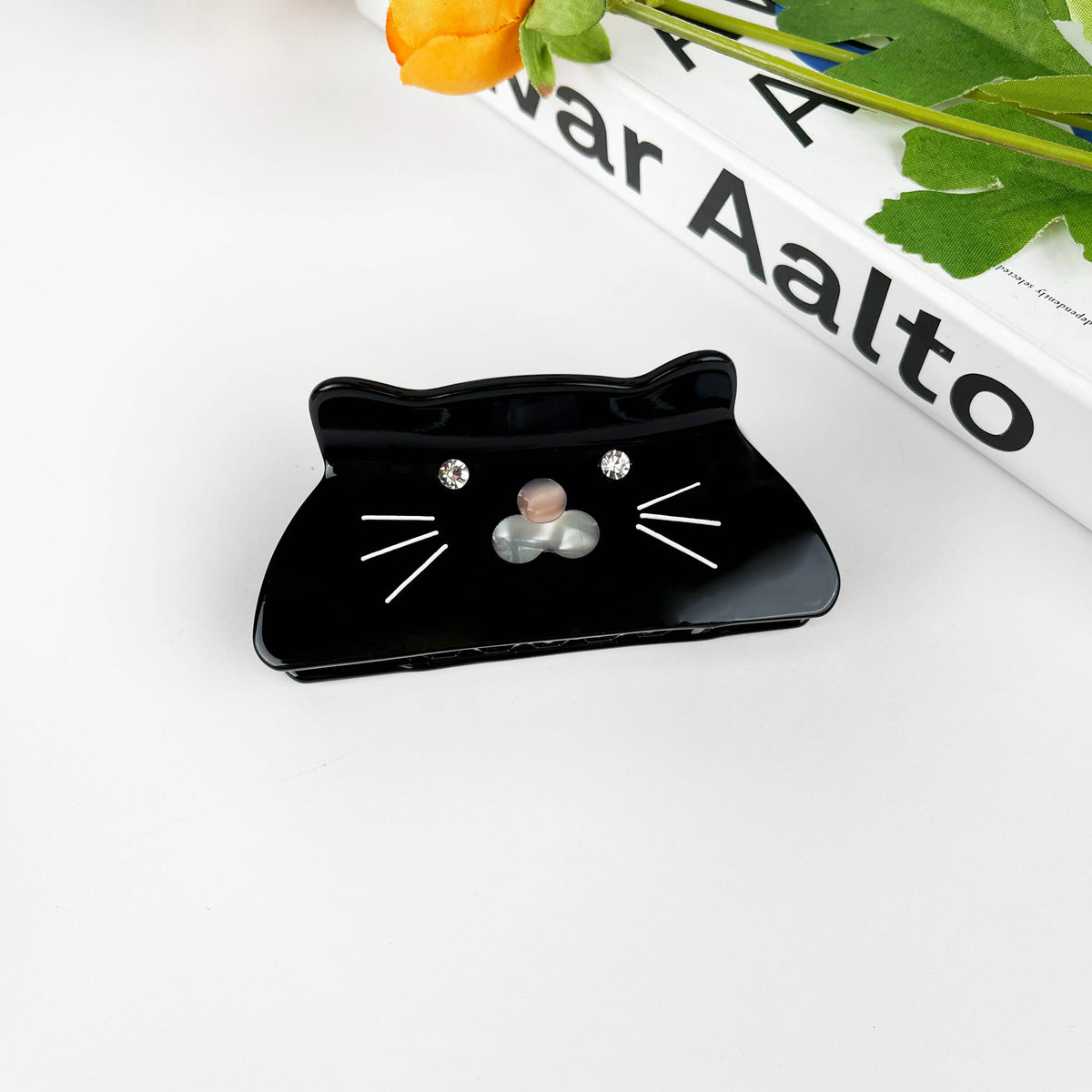 Cat Rhinestone Black Hair Claw