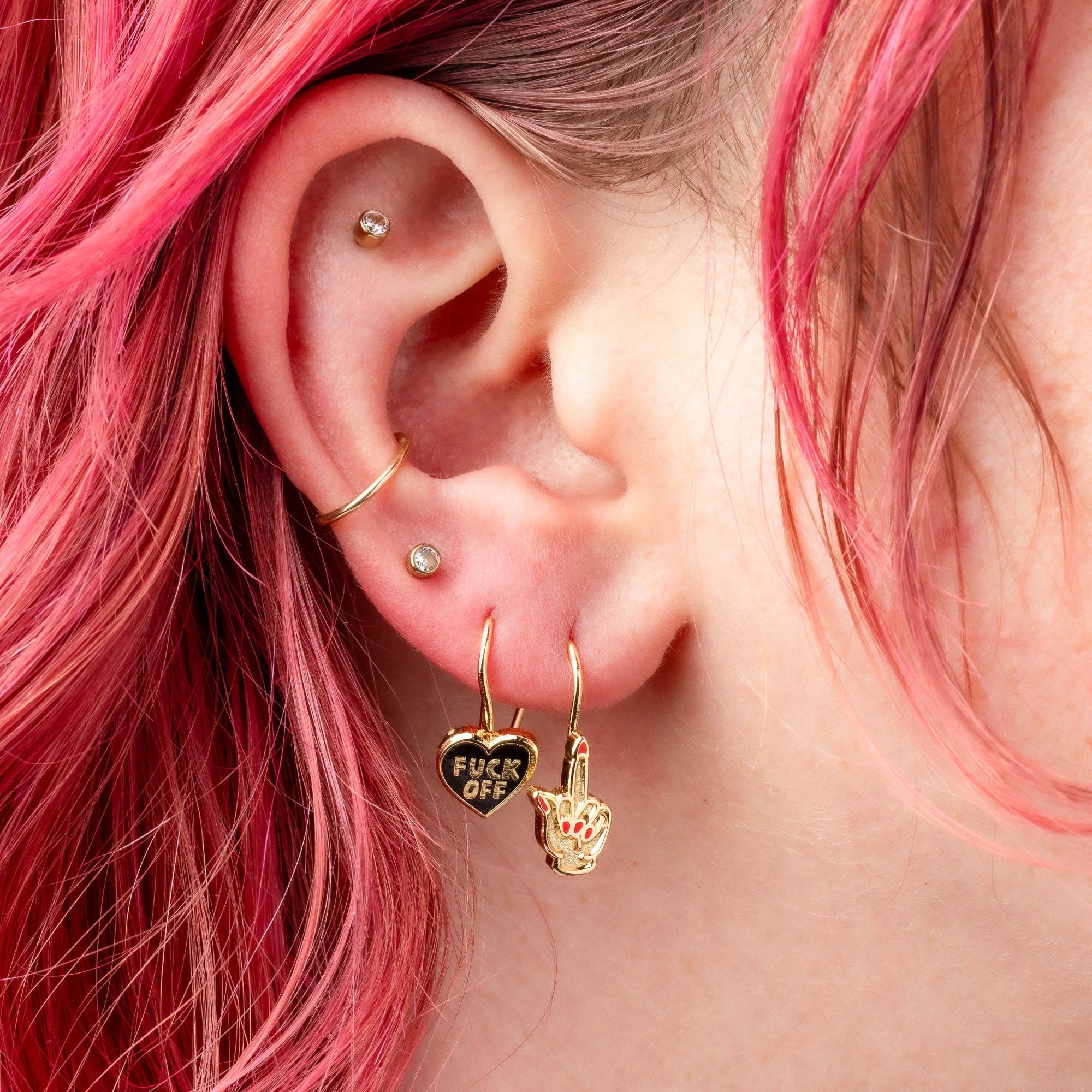 Fuck Off Middle Finger Gold Drop Earrings