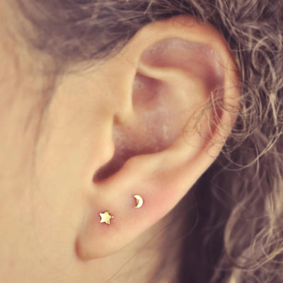 Tiny Moon and Star Studs
