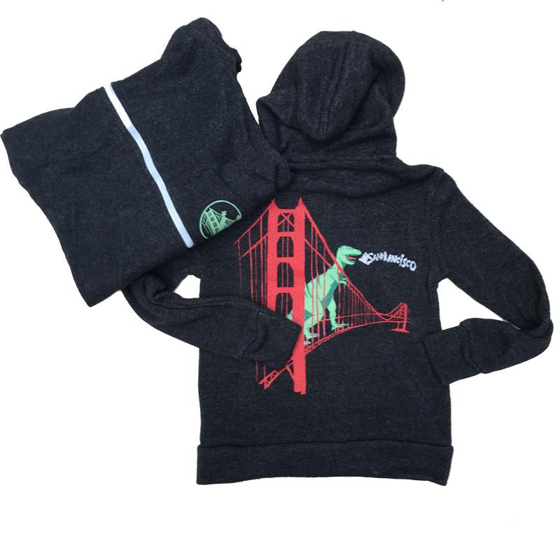DINOSAUR ON THE GOLDEN GATE BRIDGE KID'S HOODIE