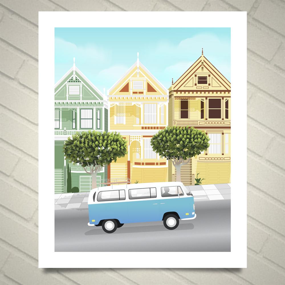 VW Buses in San Francisco Metal Prints 16x20
