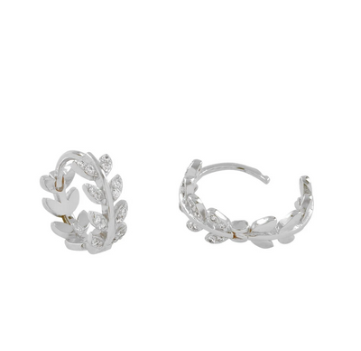 CZ Leaves Huggie Silver
