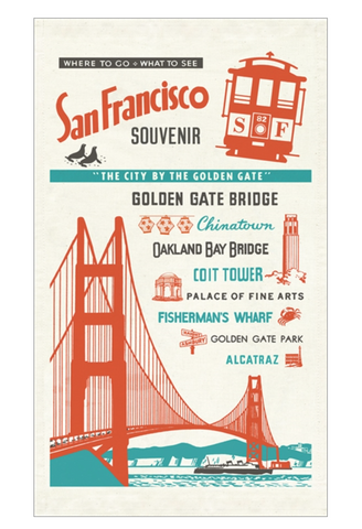 San Francisco postcard tea towel