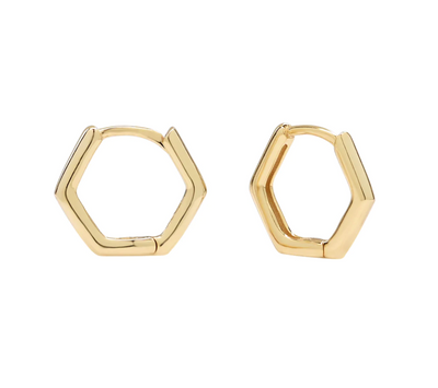 Hexagon Huggie Gold