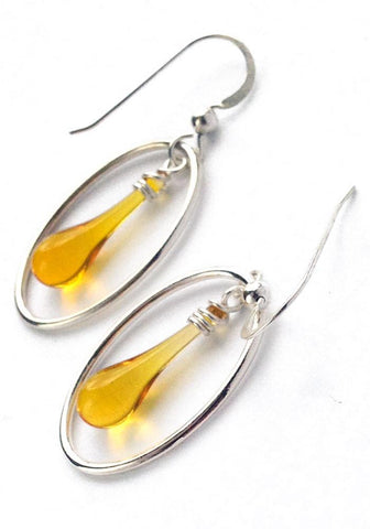 Silver Oval Glass Drop earrings