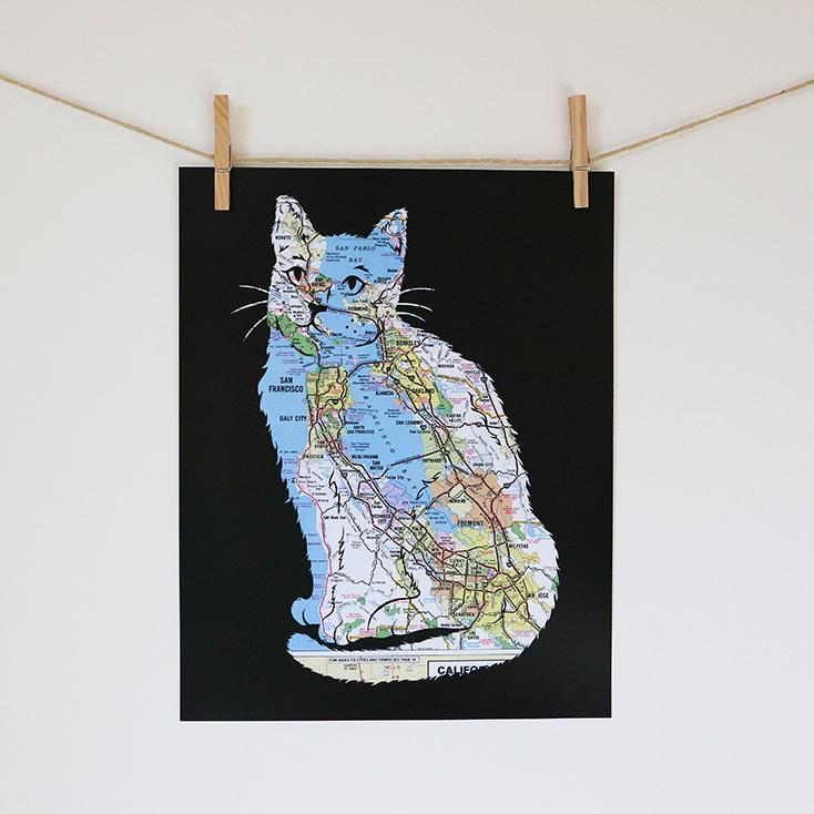 Feline Fine Map Cut Print